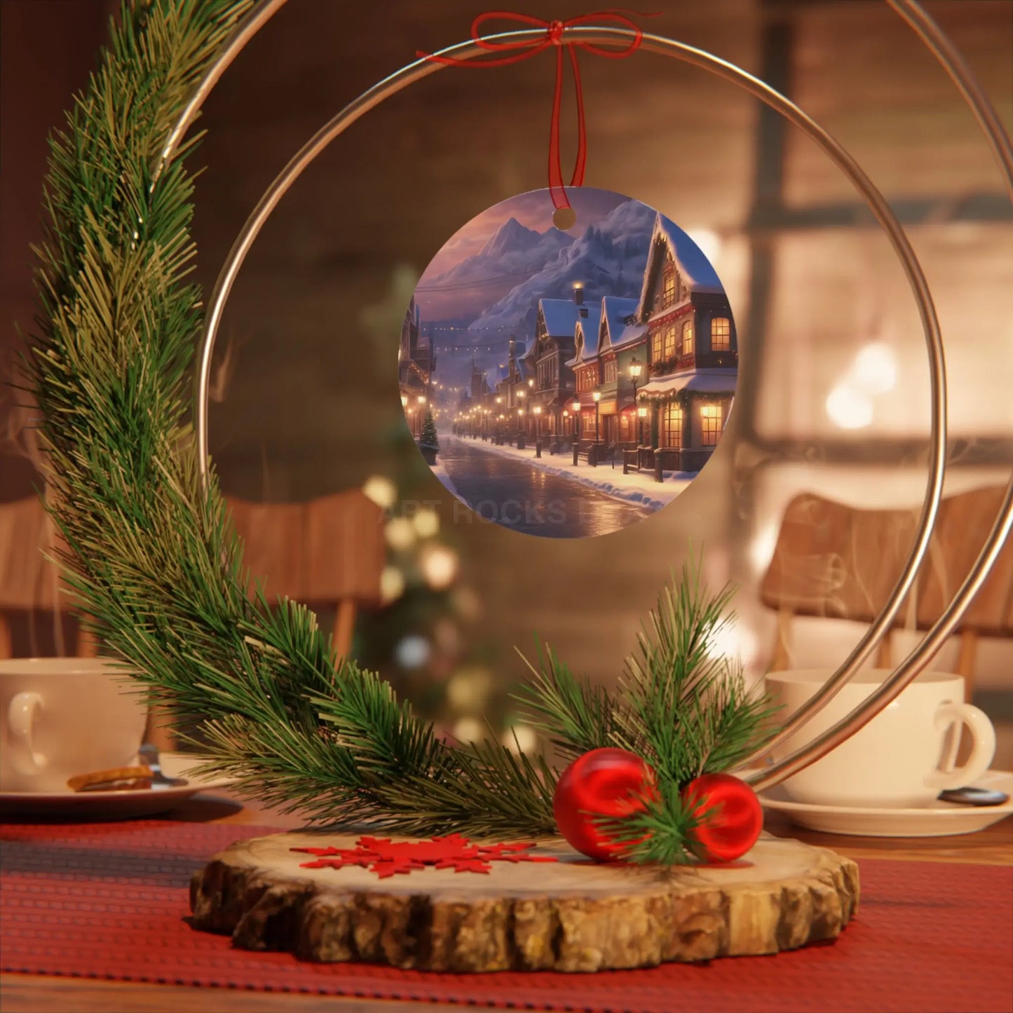 Metal Ornament — Snowy Village Christmas Tree Decoration - Home Decor