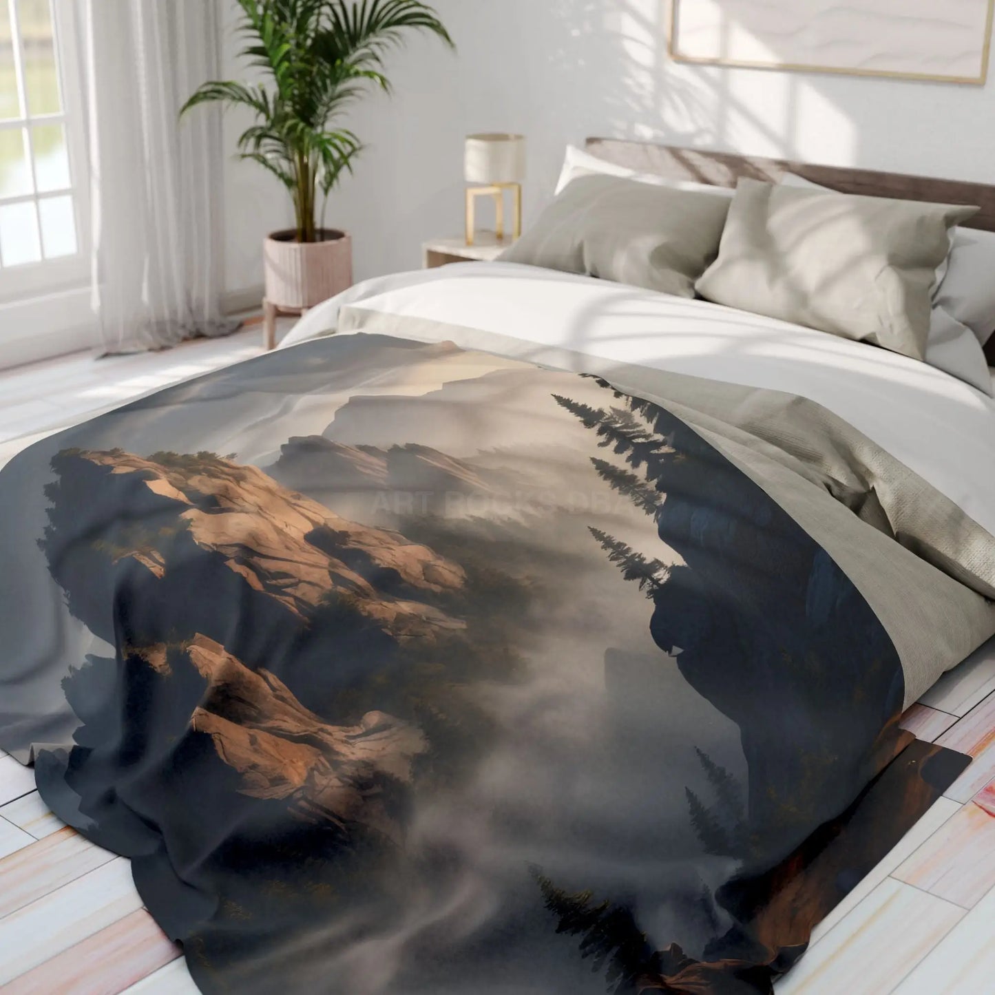 Misty Morning Mountaintop Landscape Fleece Blanket - Cozy Outdoor Decor - Home Decor