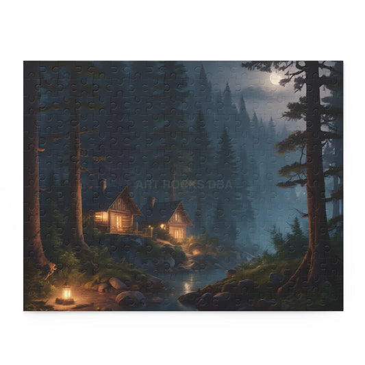 Moonlit Cabin Camping Jigsaw Puzzle — (120/252/500 pieces) - 14’’ × 11’’ (252 pcs) - Puzzle