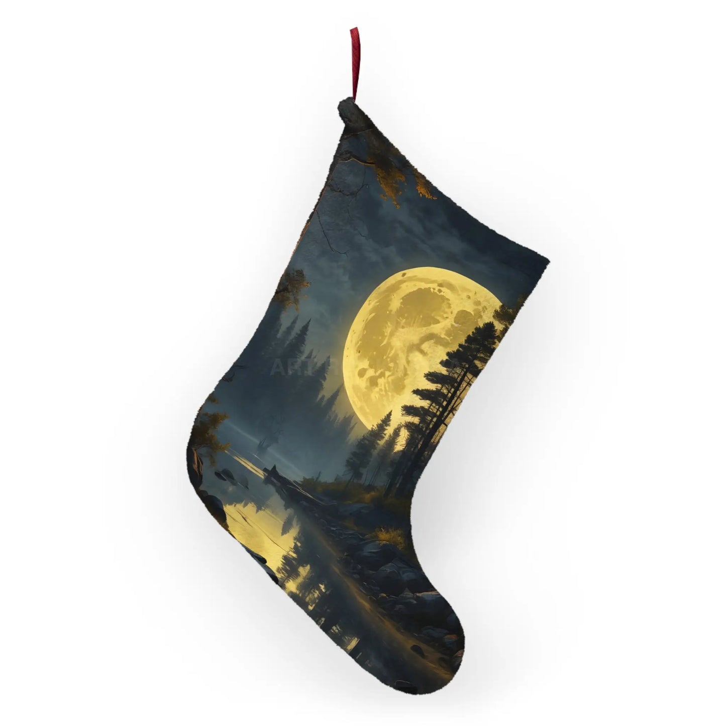 Moonlit Forest Christmas Stocking — Scenic Full Moon Holiday Stocking - One size - Home Decor