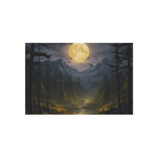 Moonlit Forest in The Mountains Outdoor Rug Nature Decor Patio Accessory Camping Essentials Boho Style Rug Garden Mat