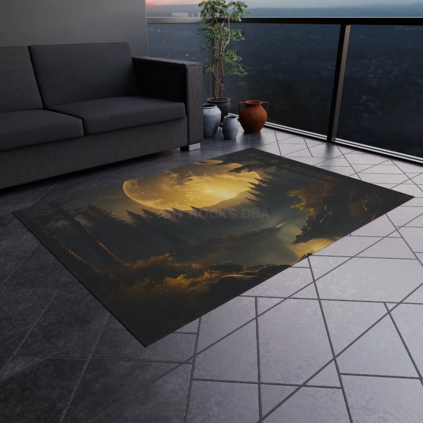 Moonlit Forest Outdoor Rug | Cozy Patios Camping Decor Bohemian Style Eco-Friendly Home - Home Decor