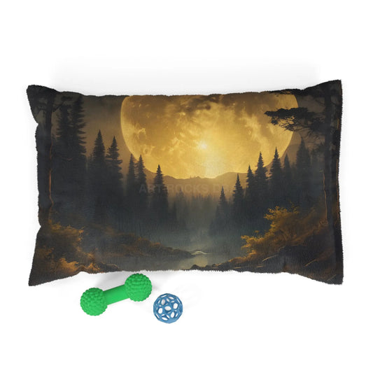 Moonlit Forest Pet Bed — Cozy Scenic Dog & Cat Cushion - 28’’ × 18’’ - Pets