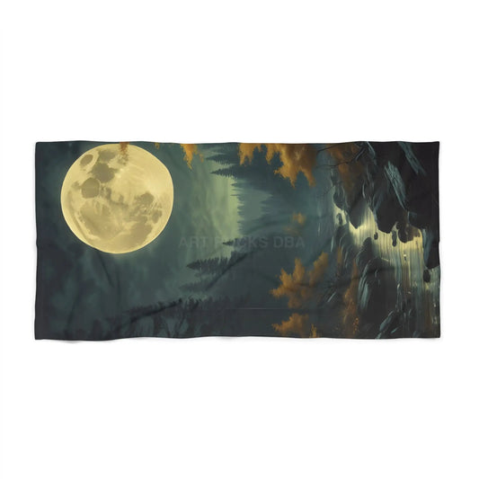 Moonlit Lake Beach Towel — Full Moon Nature Scene Towel - 30’’ × 60’’ - Home Decor