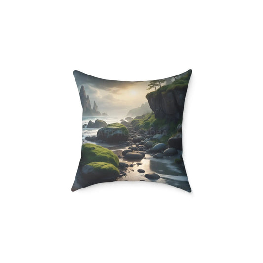 Mossy Beach on a Gloomy Day Throw Pillow Cozy Home Decor Nature Lover Gift Decorative Throw Pillow Soothing Bedroom