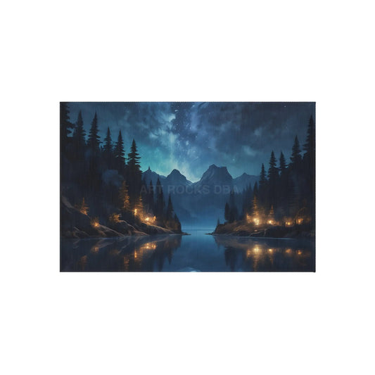 Mountain Camping at Night Outdoor Rug Bohemian Outdoor Decor Patio Rug Camping Accessories Nature-Inspired Rug Rustic