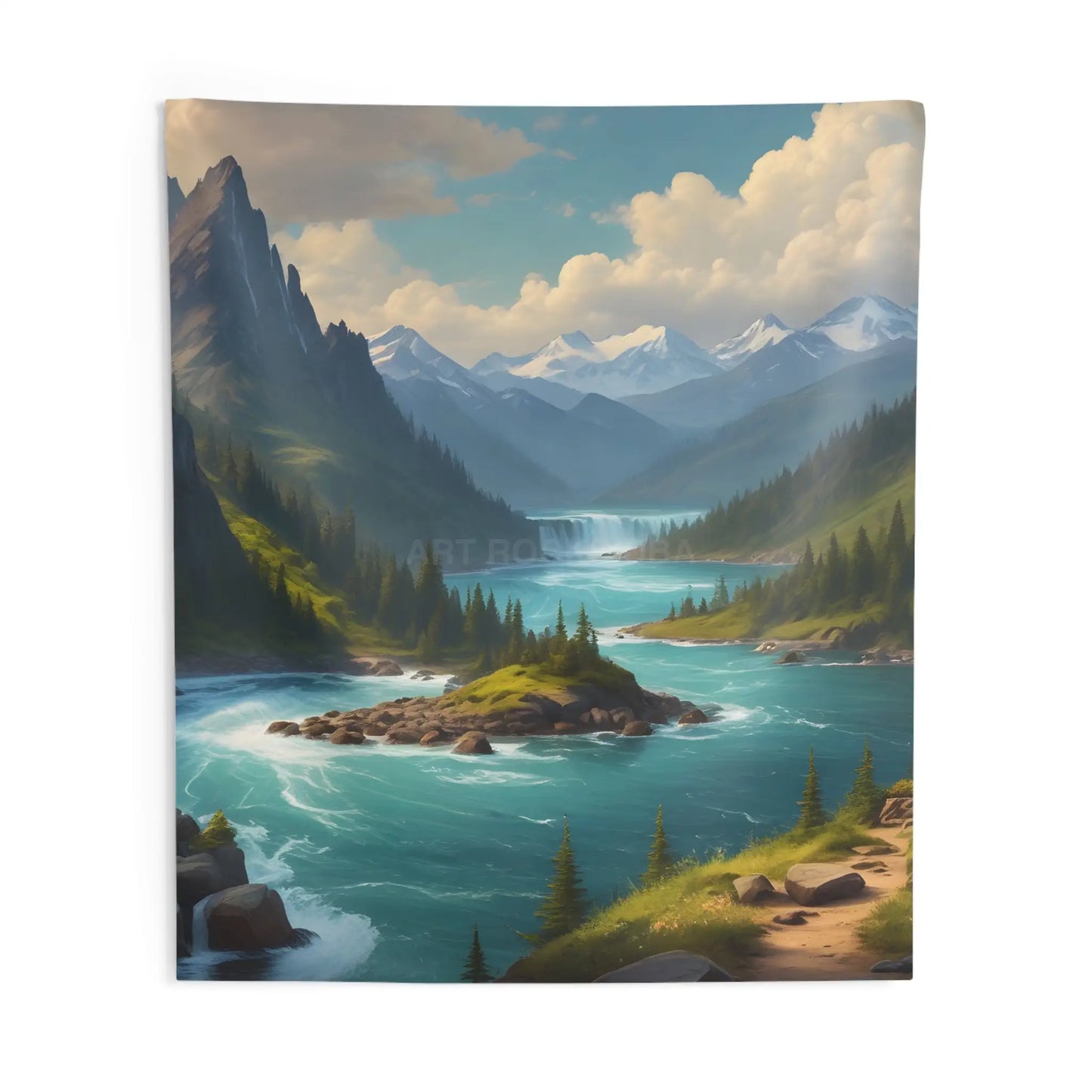 Mountain Island Landscape Tapestry | Indoor Decor Wall Art Nature Aesthetic Boho Home Decor Gift for Nature Lovers