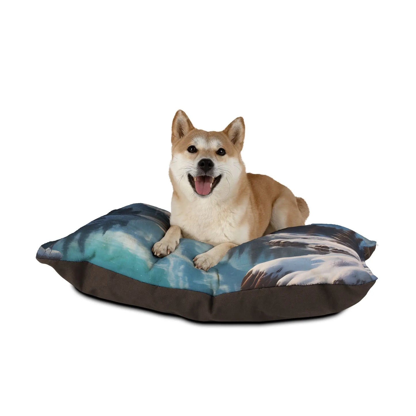 Mountain Lake Winter Pet Bed – Cozy Scenic Dog & Cat Cushion - Pets