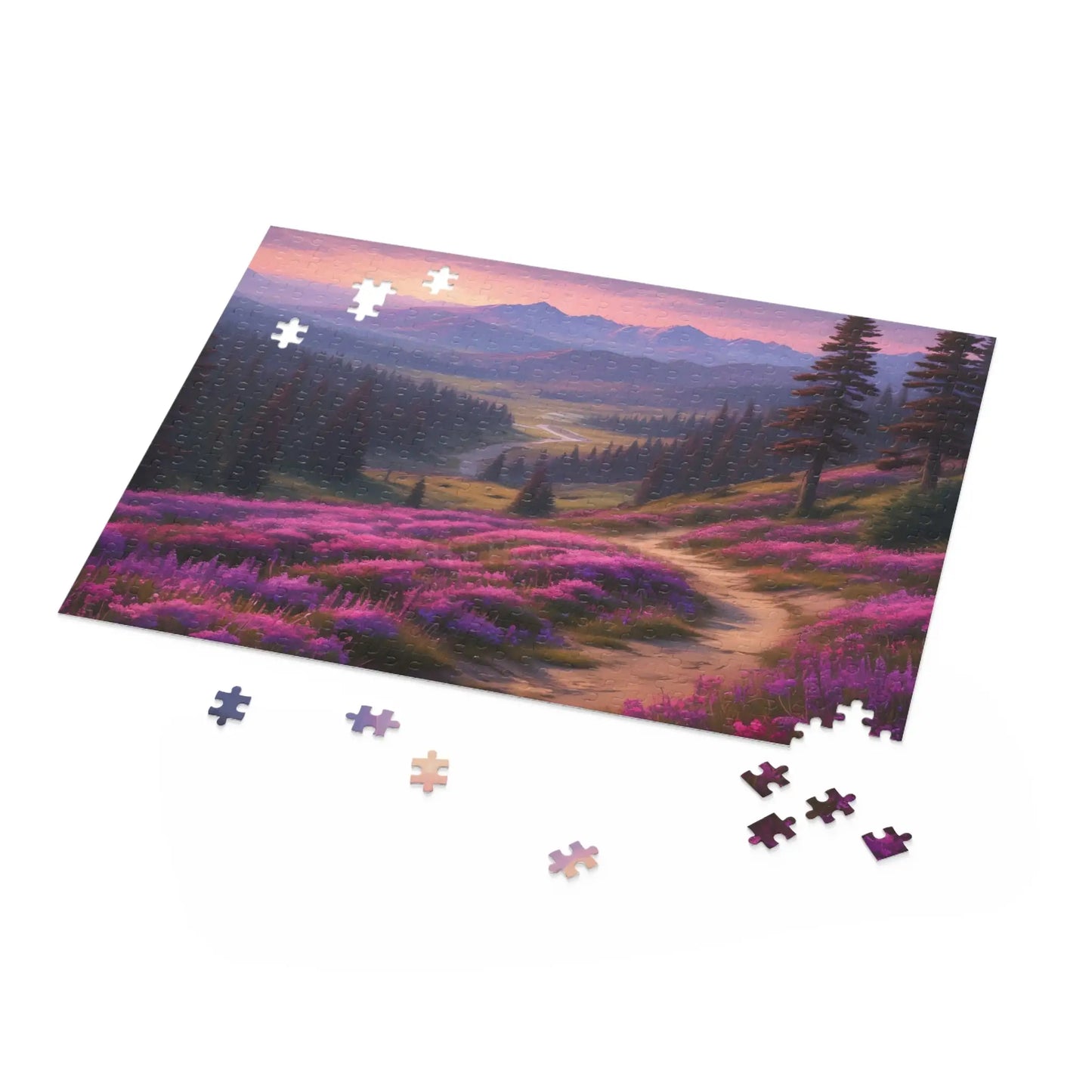 Mountain Meadow Spring Sunset Trail Jigsaw Puzzle — (120/252/500-Piece) - Puzzle