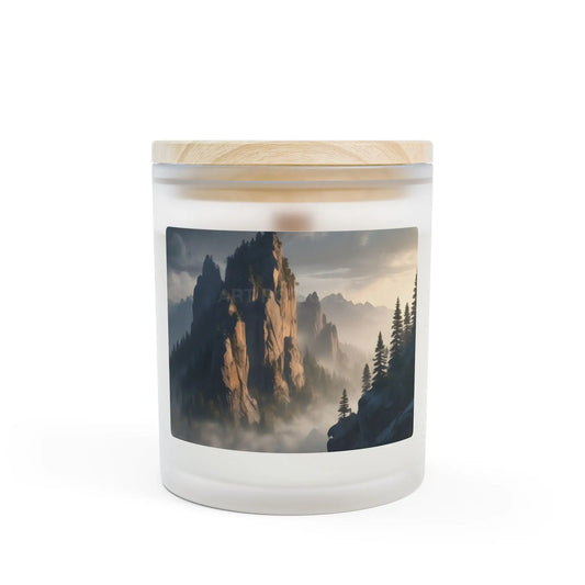Mountain Mist Frosted Glass Candle — 11oz Scenic Woodland Scented Candle - Home Decor