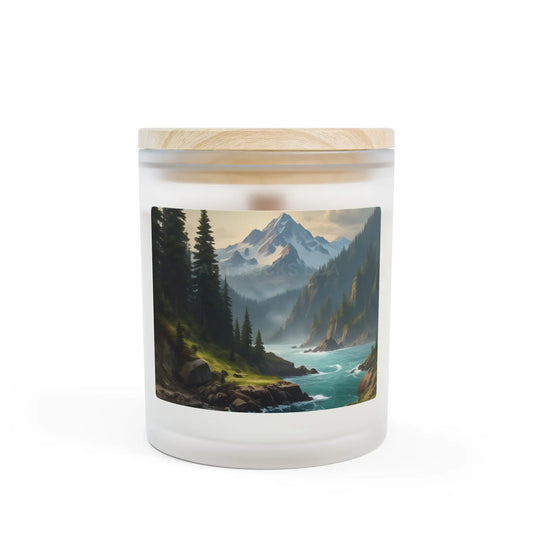 Mountain River Frosted Glass Candle — 11oz Scenic Nature Scented Candle - Home Decor
