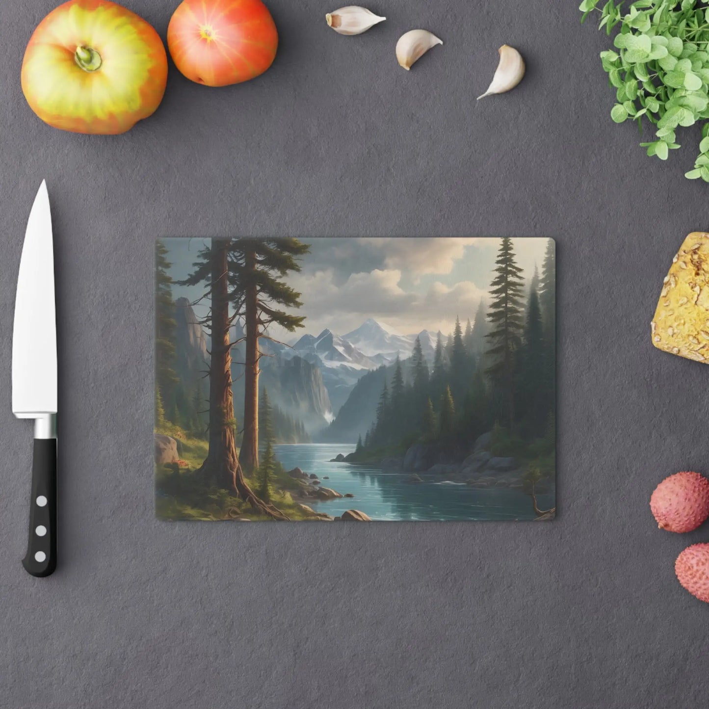 Mountain River Scenic Cutting Board — Nature Landscape Kitchen Board - Home Decor