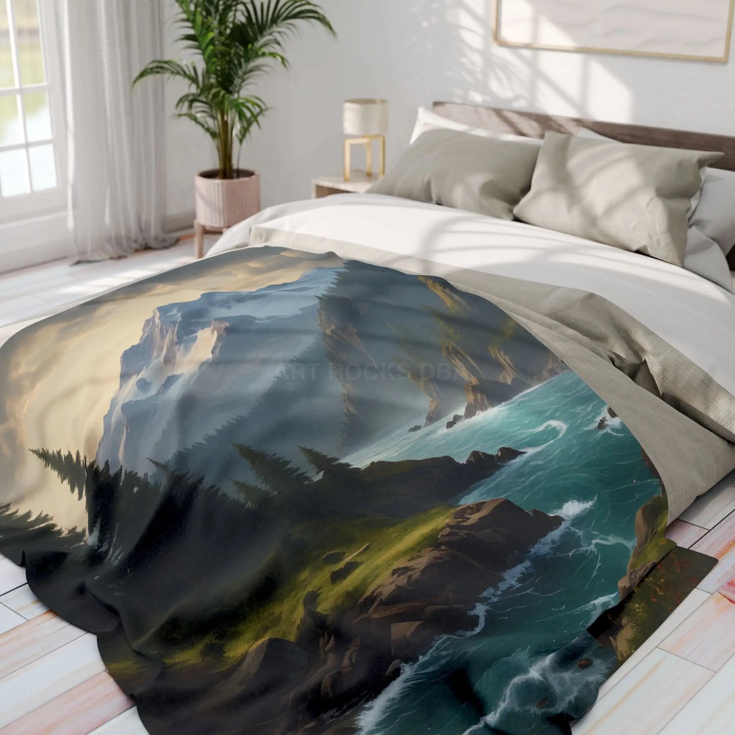 Mountain River View Arctic Fleece Blanket - Cozy Nature Décor for Outdoor Lovers - Home Decor