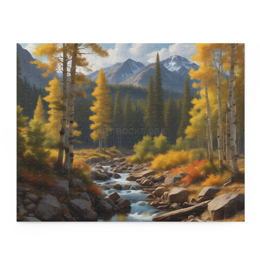 Mountain Stream Golden Aspen Jigsaw Puzzle — 120/252/500-Piece - 14’’ × 11’’ (252 pcs) - Puzzle