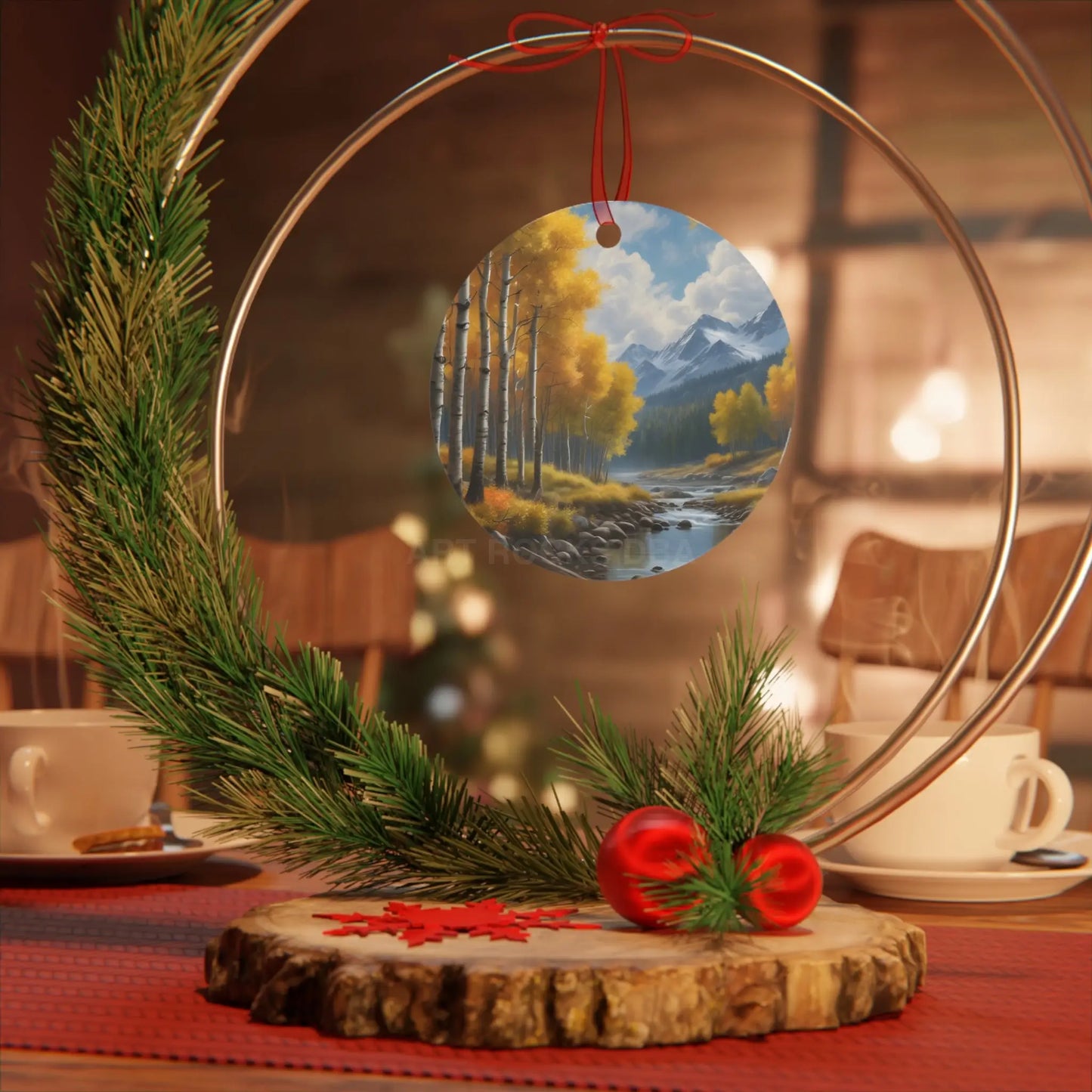 Mountain Stream Metal Ornament — Autumn Aspens Holiday Decoration - Home Decor