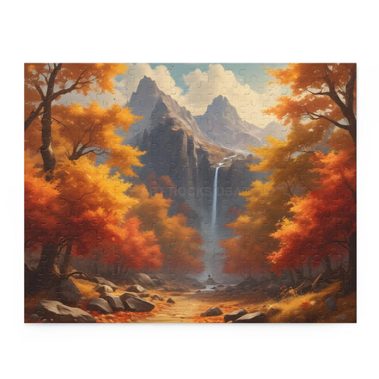 Mountain Waterfall With Fall Colors Jigsaw Puzzle — 120/252/500-Piece - 14’’ × 11’’ (252 pcs) - Puzzle