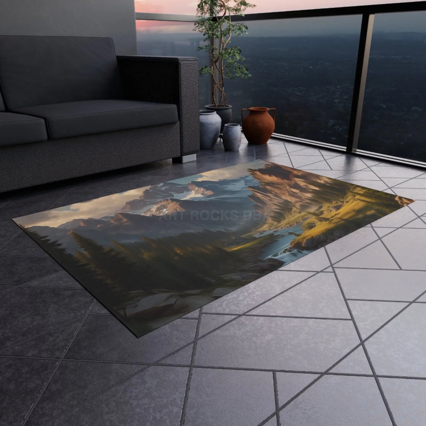 Mountainous River Outdoor Rug Nature Area Rug Landscape Mat Patio Decor Camping Accessory Garden Floor Covering - Home