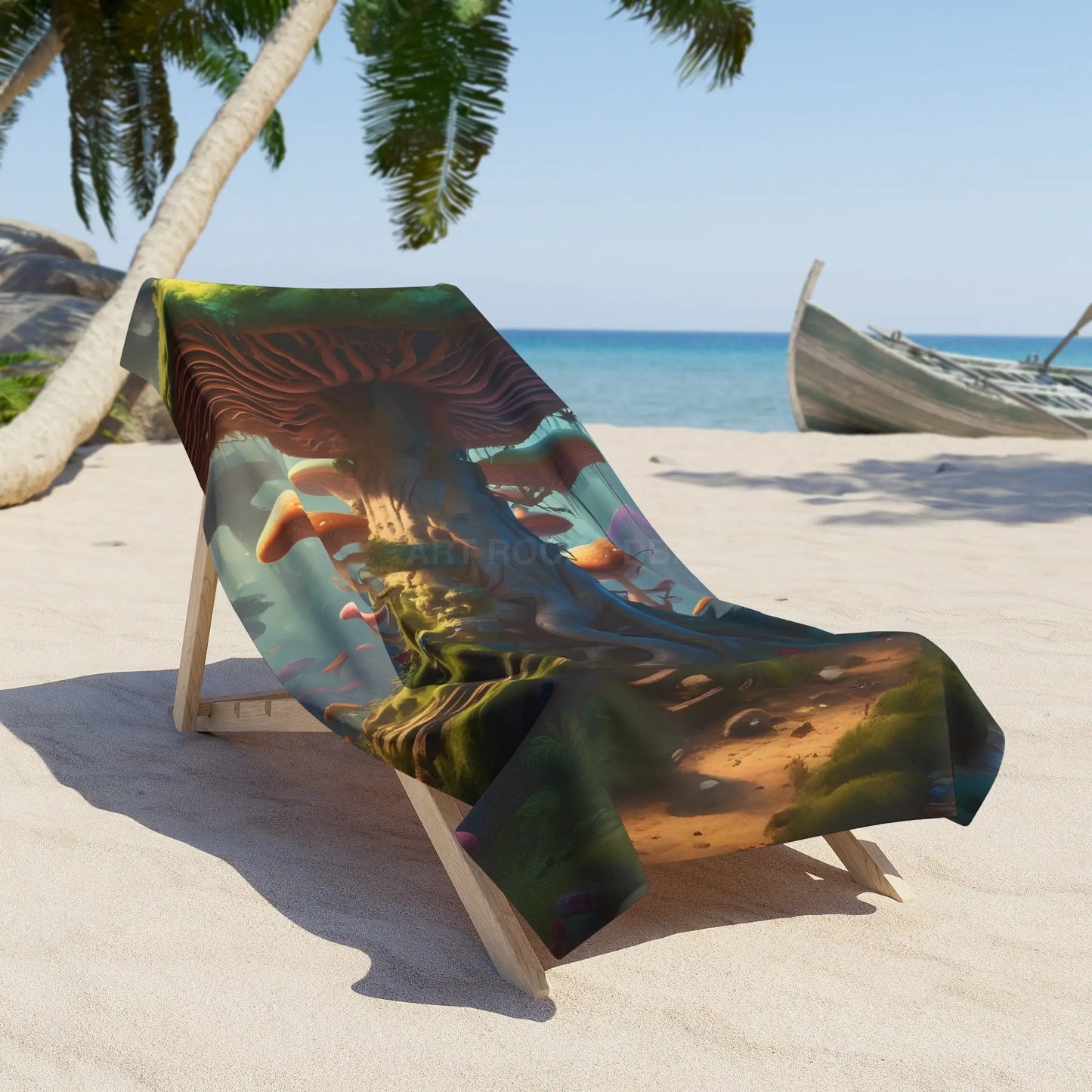 Mushroom Fantasy Beach Towel — Enchanted Forest Giant Fungi - Home Decor