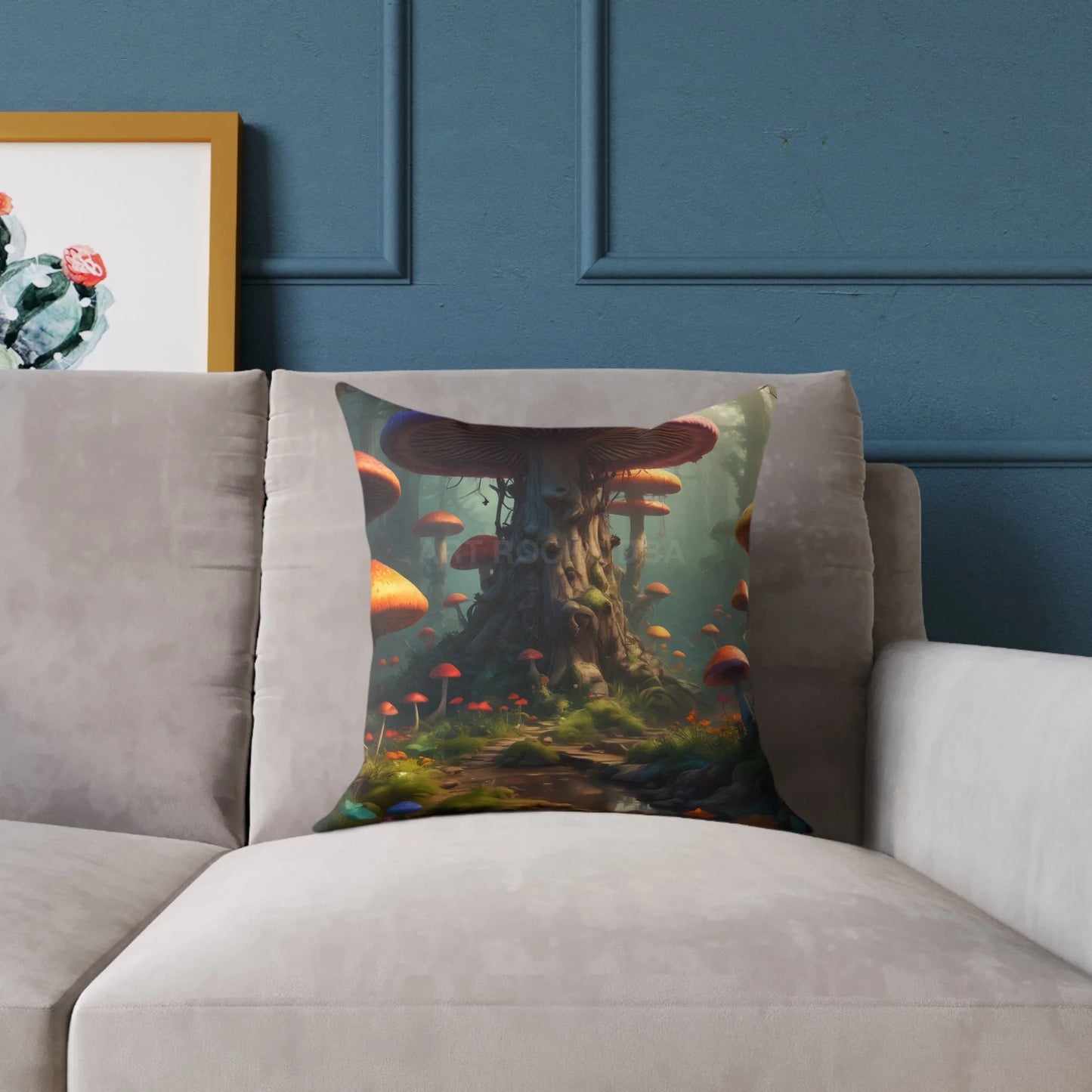 Mushroom Poly Canvas Pillow | Cozy Home Decor Nature Lovers Gift Boho Vibes Unique Cushion Fantasy Art Decor - Home