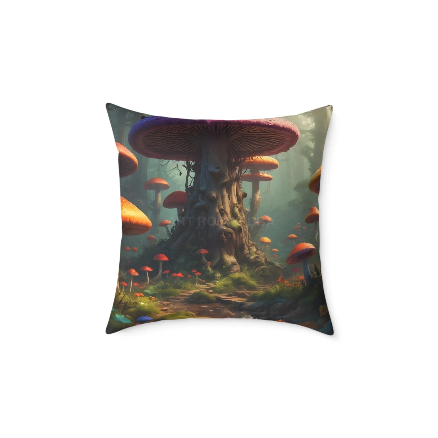 Mushroom Poly Canvas Pillow | Cozy Home Decor Nature Lovers Gift Boho Vibes Unique Cushion Fantasy Art Decor - 20’’ ×