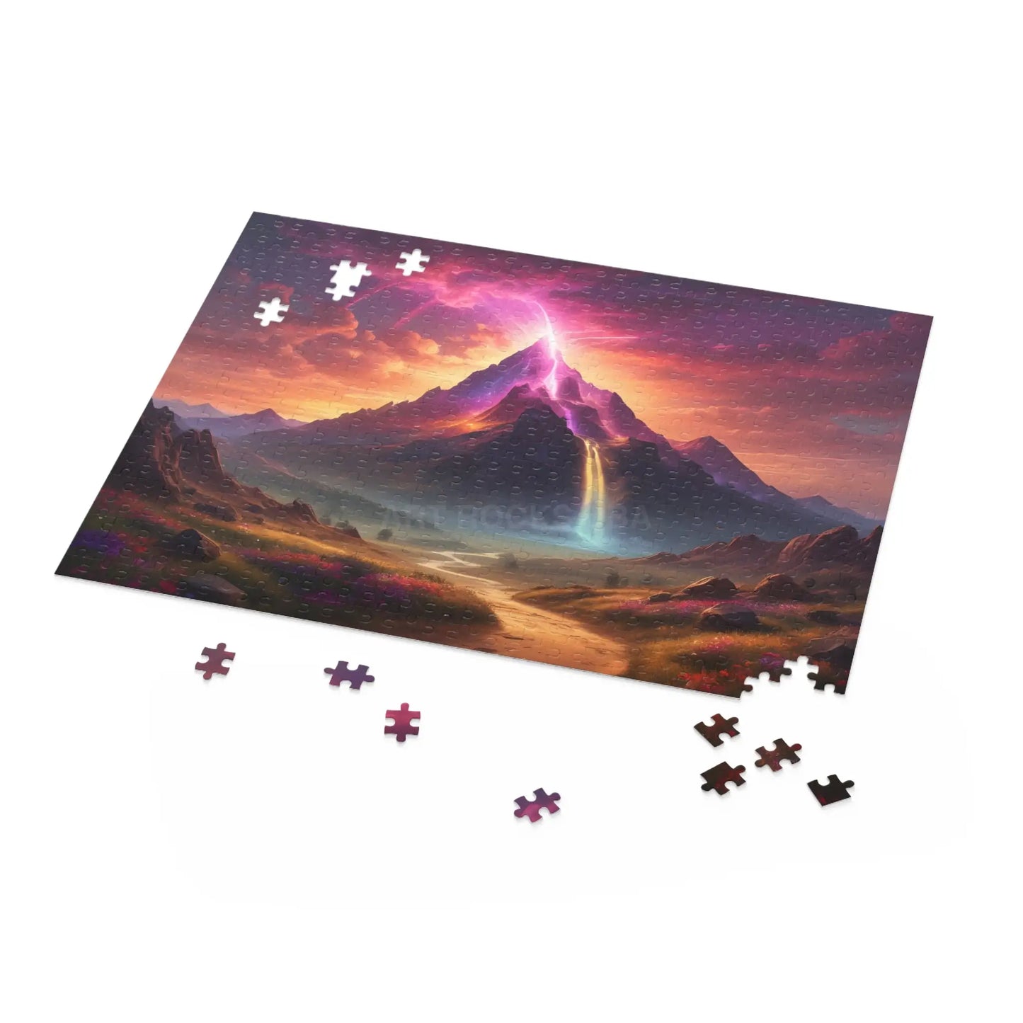 Mystic Rainbow Waterfall Mountain Puzzle — Sunset Lightning 120/252/500‑Piece Scenic Jigsaw - Puzzle