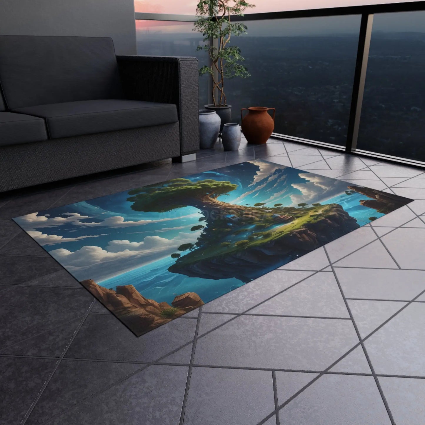 Nature-Inspired Floating Tree Trippy Outdoor Rug with Magical Tree Design Patio Decor Garden Accent Bohemian Home