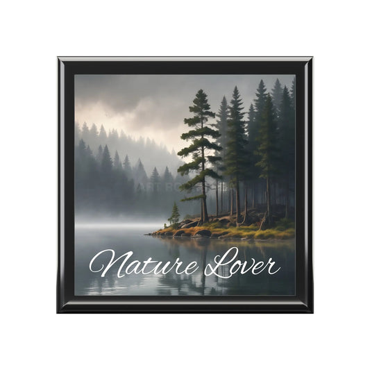Nature Lover Jewelry Box – Foggy Lake Forest Keepsake Box - Ebony Black / One size - Home Decor