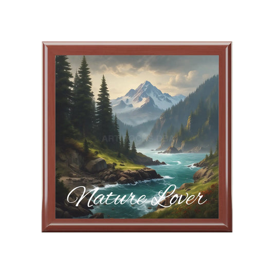 Nature Lover Jewelry Box — Peaceful Mountain Landscape Keepsake Box - Golden Oak / One size - Home Decor