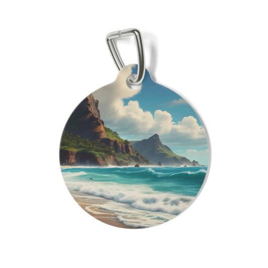 Ocean Waves Beach Pet Tag – Tropical Seascape Dog & Cat ID Charm - 1’’ - Pets