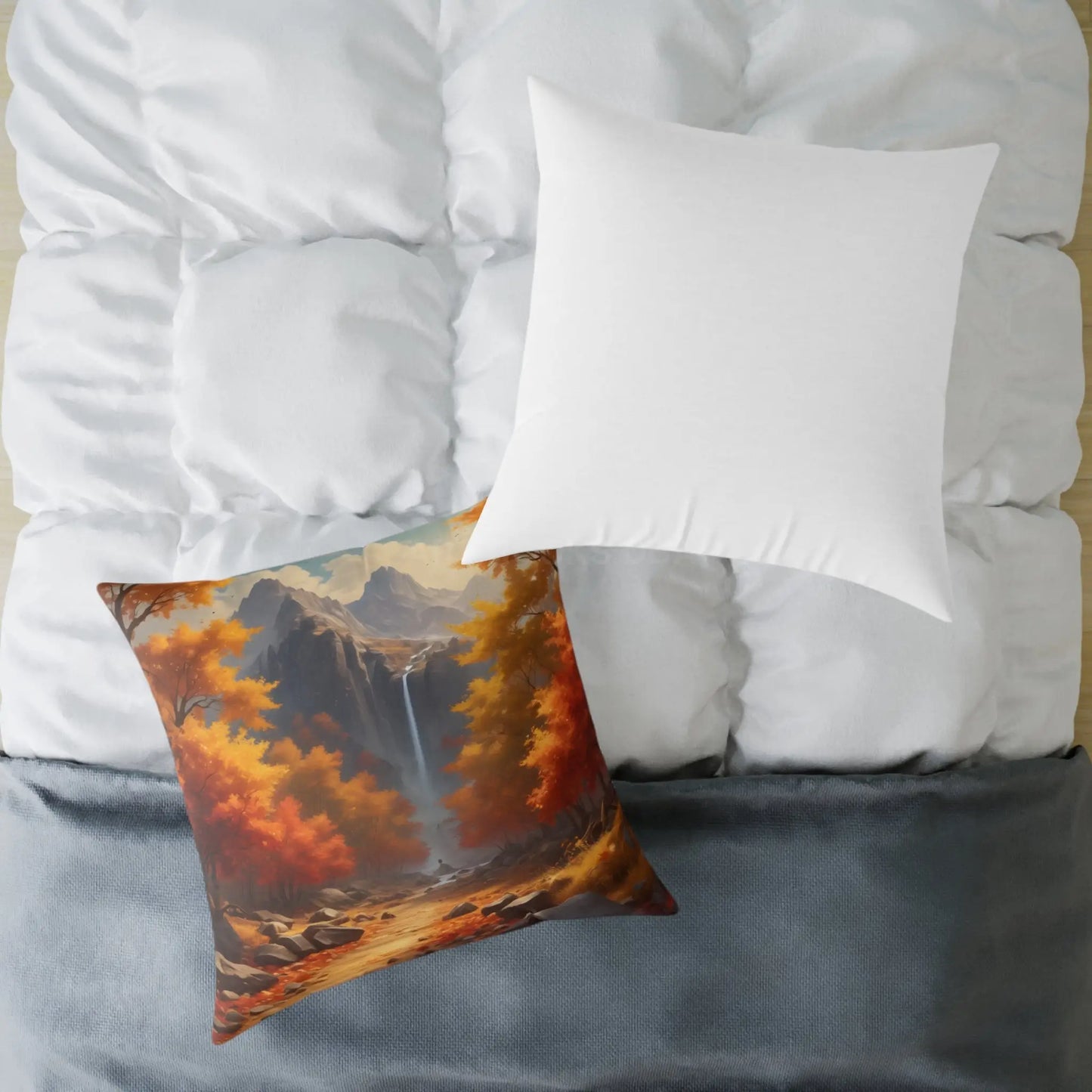 Orange Autumn Leaves Square Poly Canvas Pillow - Cozy Home Decor Autumn Throw Pillow Scenic Cushion Gift Idea