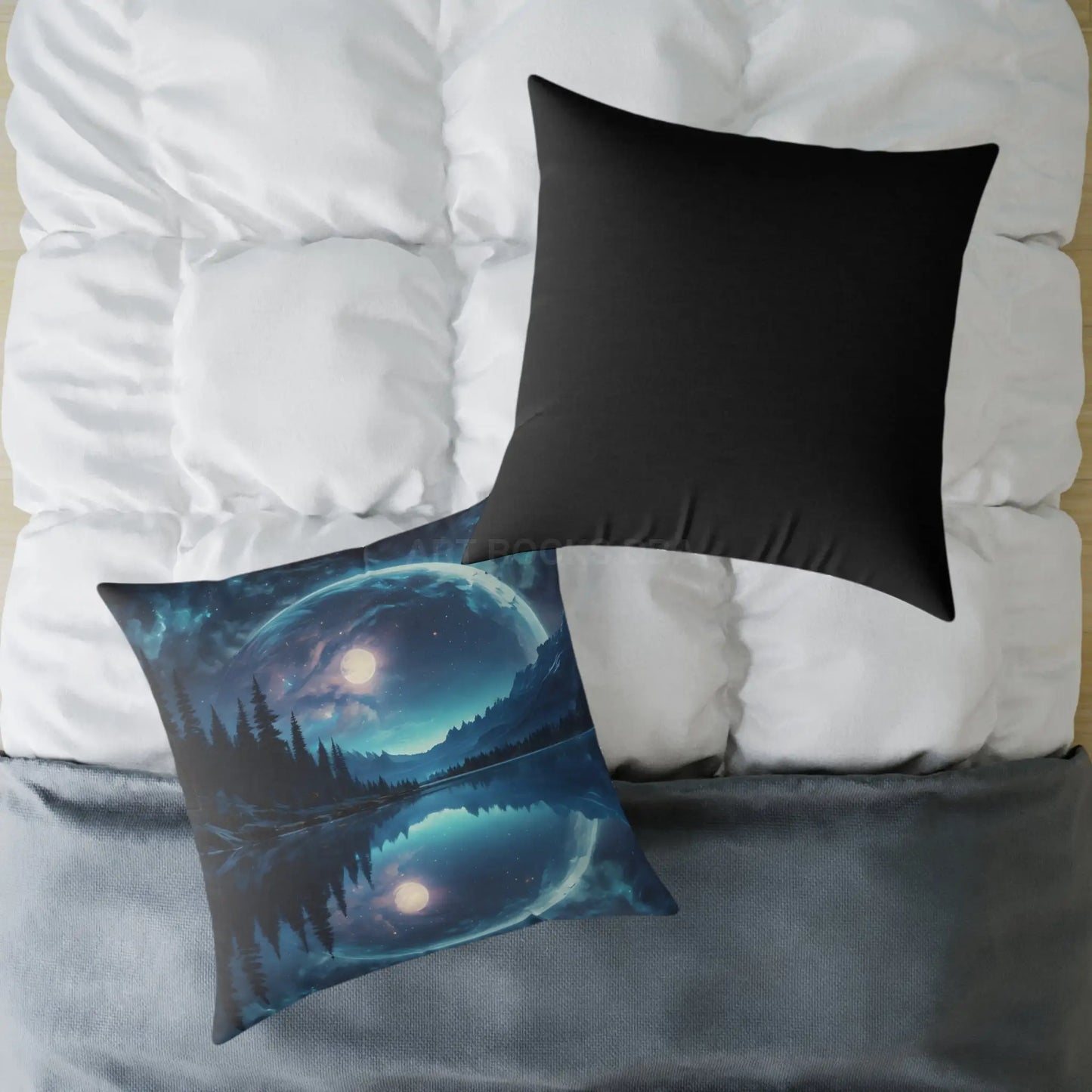 Peaceful Moon Over a Calm Lake Print Pillow | Cozy Home Decor Gift for Nature Lovers Bedroom Cushion Camping Decor