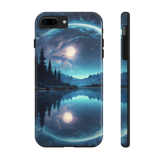 Peaceful Silvery Moon Over Lake Tough Phone Cases for Adventurers Galaxy Design Protective Mobile Cover Unique Gift