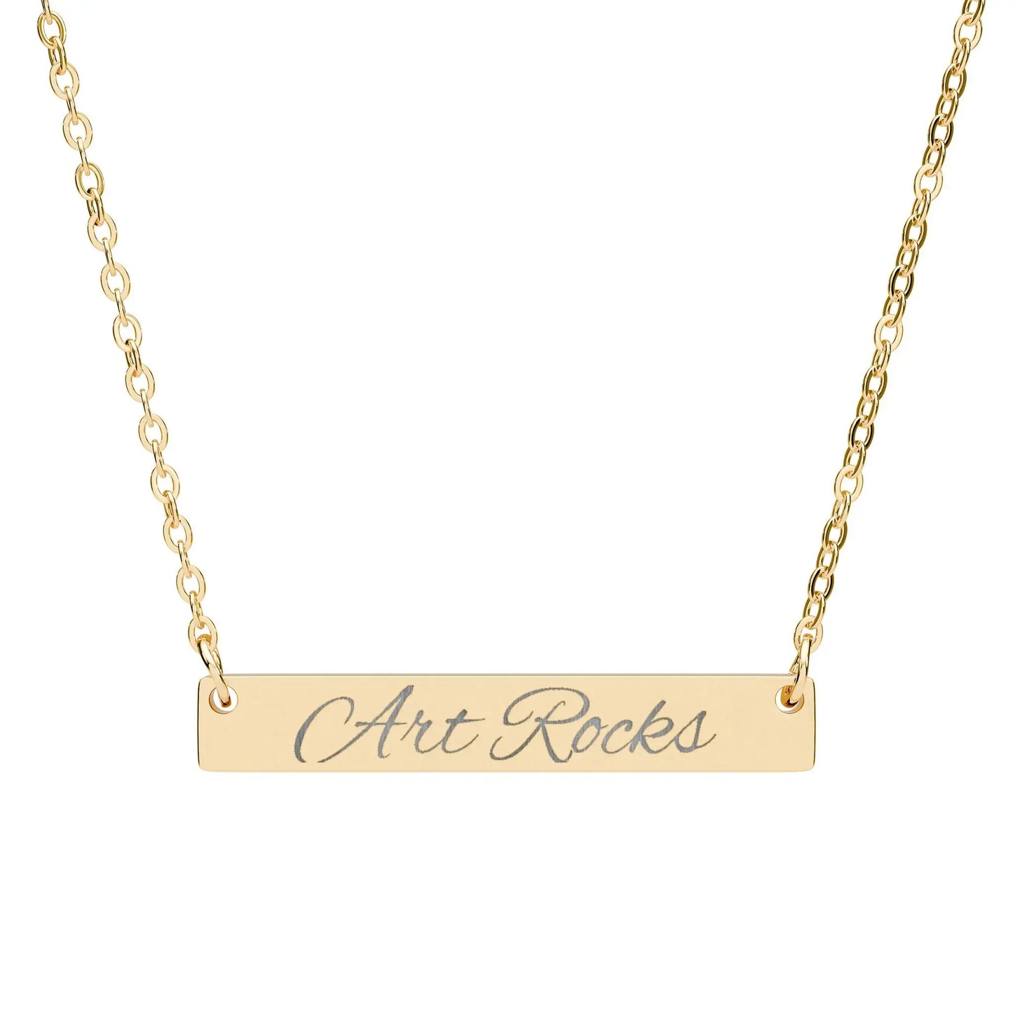 Personalized ’Art Rocks’ Bar Necklace Script Pendant - Accessories