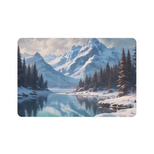 Pet Food Mat — Winter Mountain Lake Design (12x18) - 12’’ × 18’’ / Rectangle - Pets