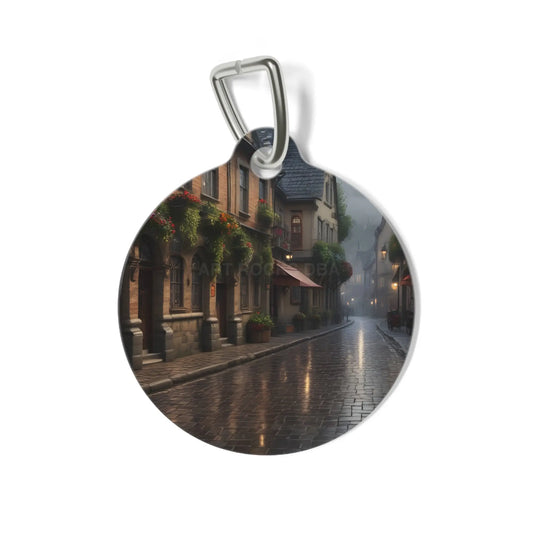 Pet Tag — Rainy Cobblestone Street Custom ID Tag - 1’’ - Pets