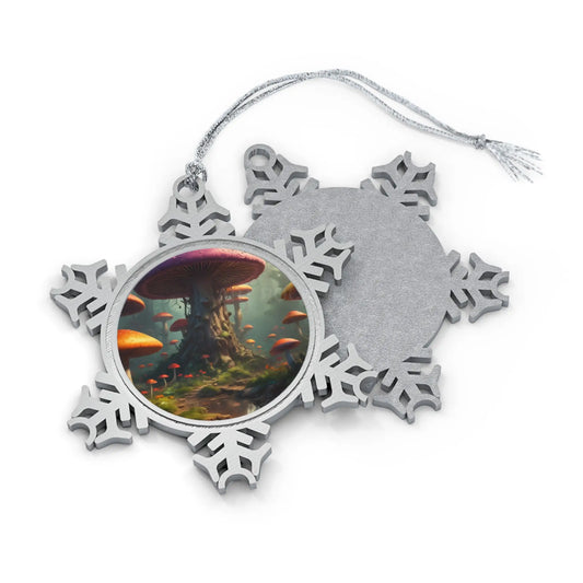Pewter Snowflake Ornament — Fantasy Mushroom Forest Holiday Decoration - Snowflake / One Size - Home Decor