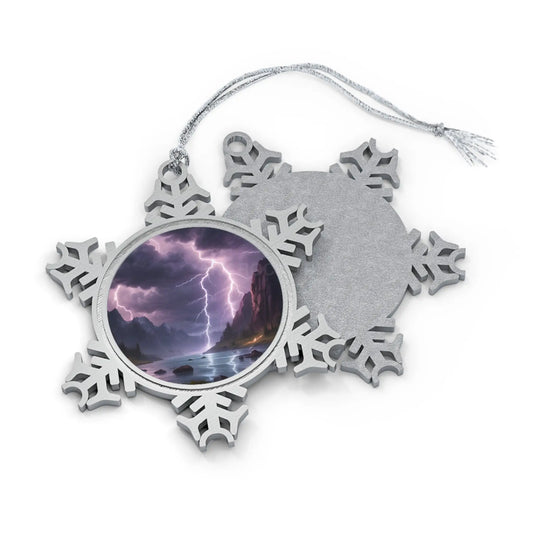Pewter Snowflake Ornament — Lightning Storm Scenic Holiday Keepsake - Snowflake / One Size - Home Decor