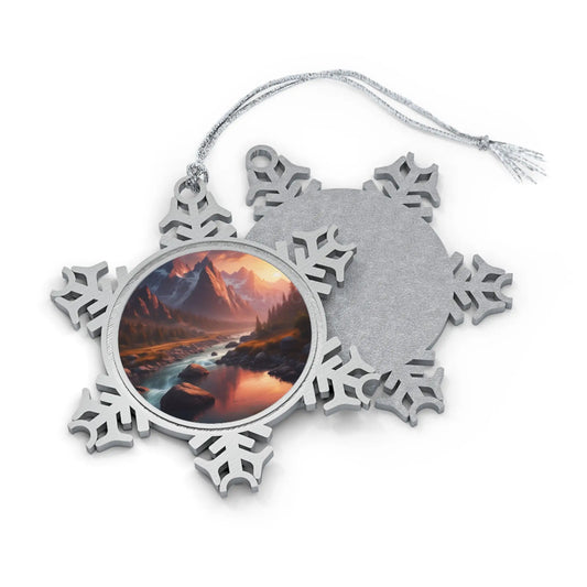 Pewter Snowflake Ornament with River Flowing Through Snow Covered Mountains - Snowflake / One Size - Home Decor