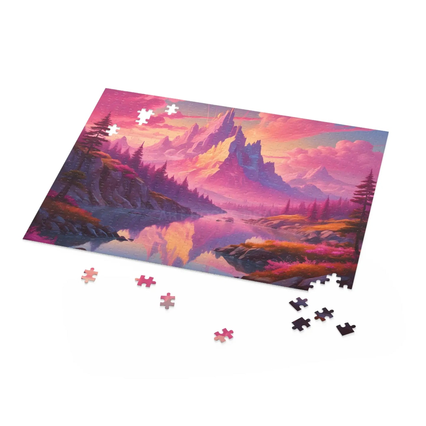 Pink Mountain Landscape Puzzle — 120/252/500-Piece Scenic Jigsaw - Puzzle