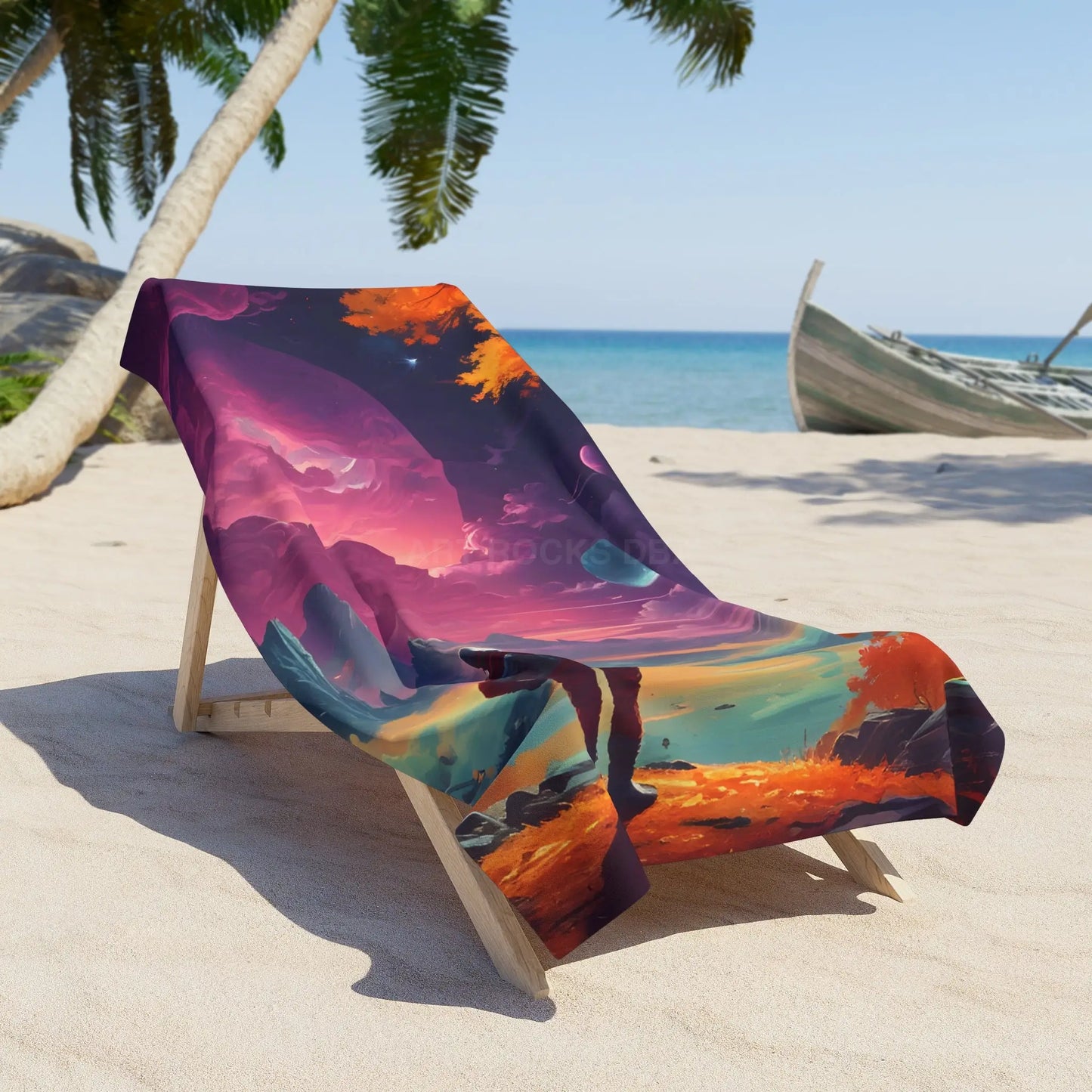 Psychedelic Cosmic Sunset Beach Towel — Surreal Space Landscape - Home Decor