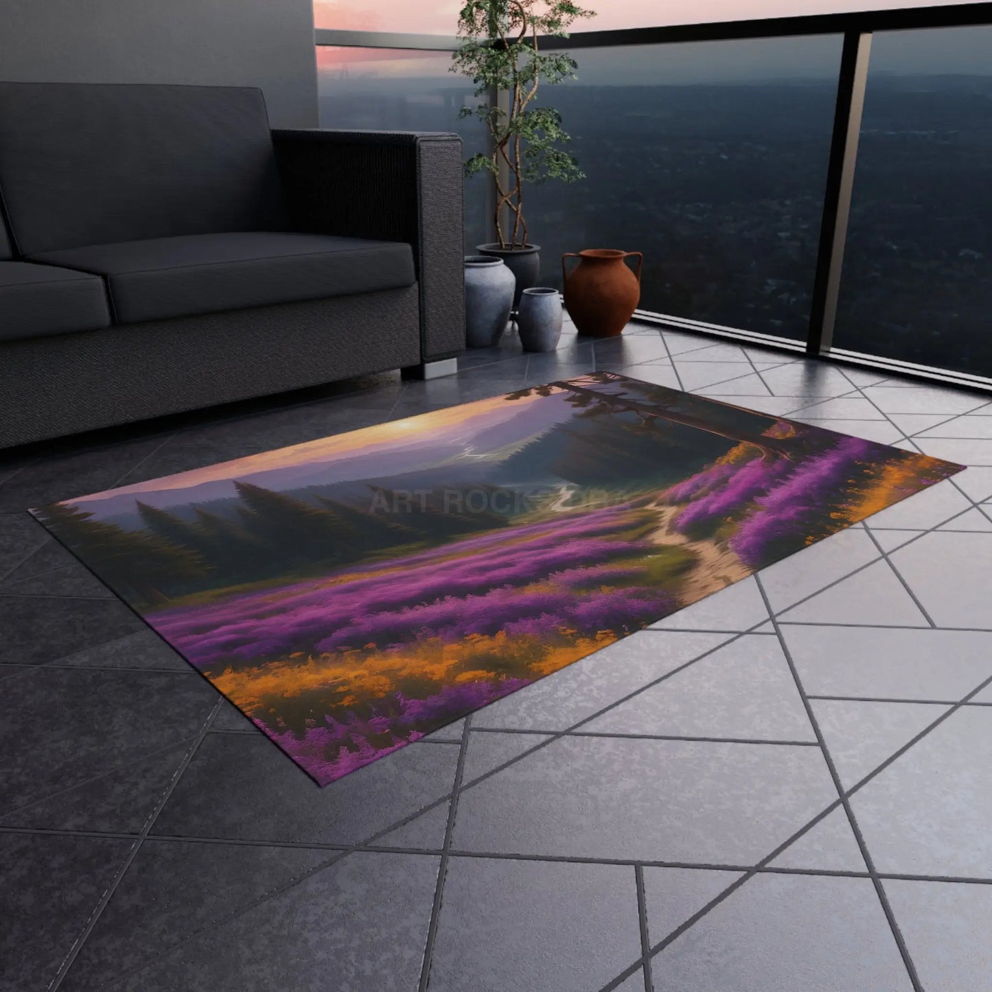 Purple and Yellow Spring Flower Valley Outdoor Rug - Nature-Inspired Home Decor Perfect for Patios Porches Camping &