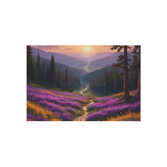 Purple and Yellow Spring Flower Valley Outdoor Rug - Nature-Inspired Home Decor Perfect for Patios Porches Camping &