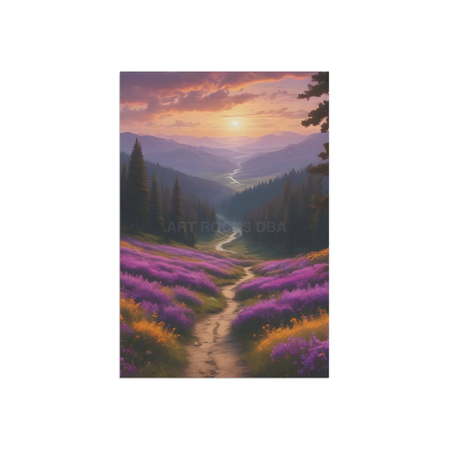 Purple Flower Valley Garden Banner: Floral Landscape Decor for Outdoor Spaces Yard Sign Seasonal Decoration Cottagecore