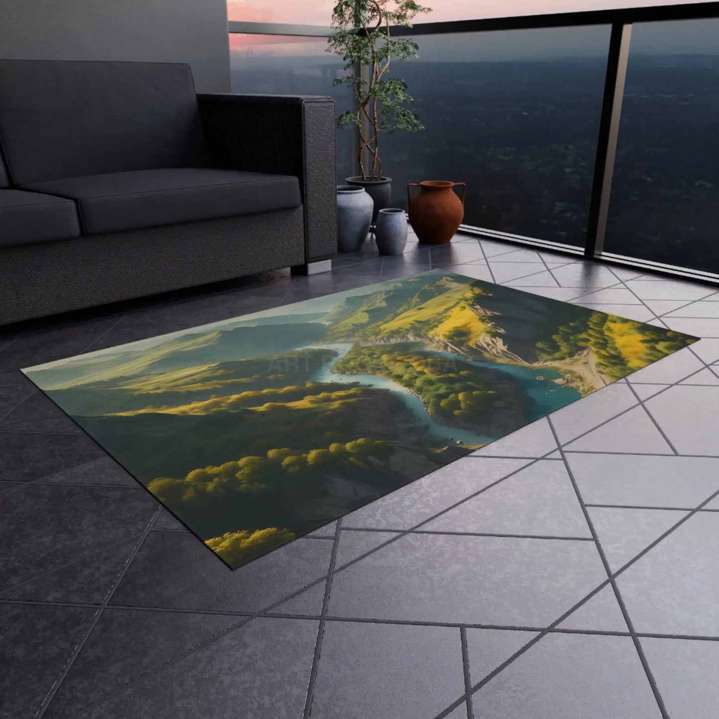 River Canyon Outdoor Rug Nature-Inspired Area Rug for Patios Camping Bohemian Home Decor Water-Resistant Mat Gift