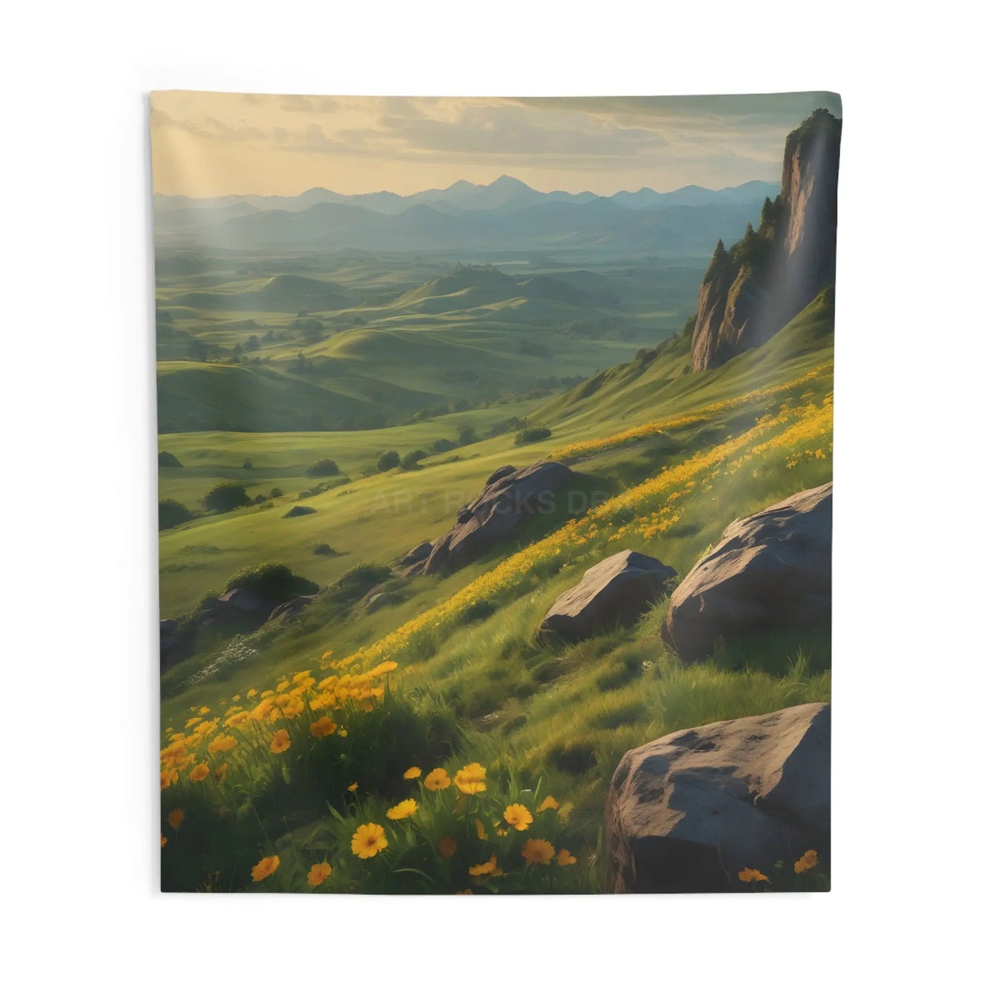 Rolling Hills With Yellow Flowers Wall Tapestry Nature Decor Bohemian Home Art Outdoor Inspiration Living Room