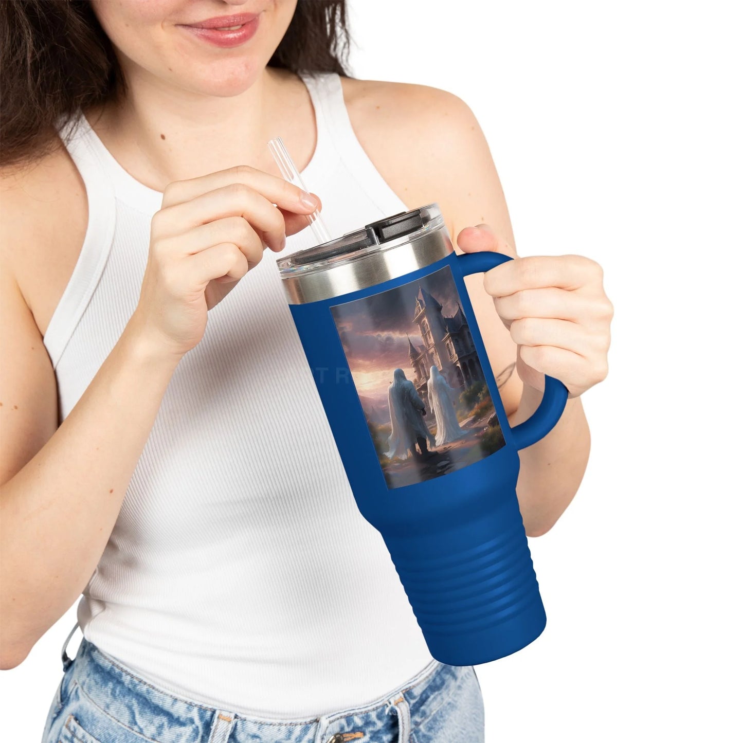 Romantic Ghosts Insulated Travel Mug 40oz - Adventure Awaits Perfect for Road Trips Coffee Lovers Unique Gift Idea