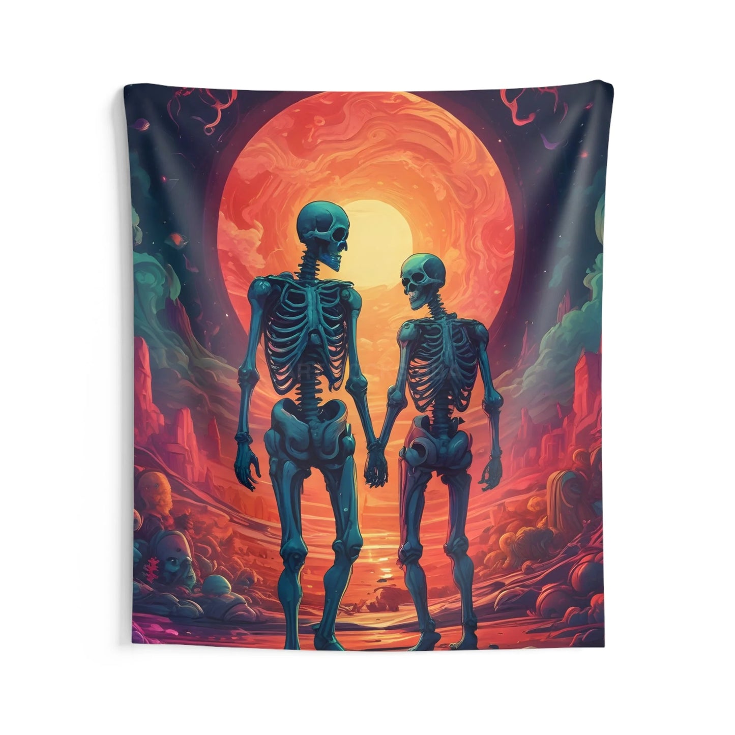 Romantic Skeleton Wall Tapestry Boho Decor Halloween Decoration Room Aesthetic Unique Wall Art - 68’’ × 80’’ - Home