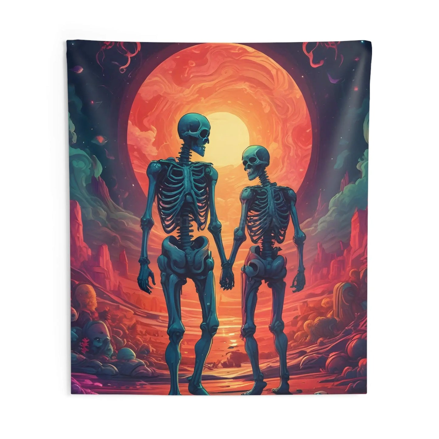 Romantic Skeleton Wall Tapestry Boho Decor Halloween Decoration Room Aesthetic Unique Wall Art - 88’’ × 104’’ - Home