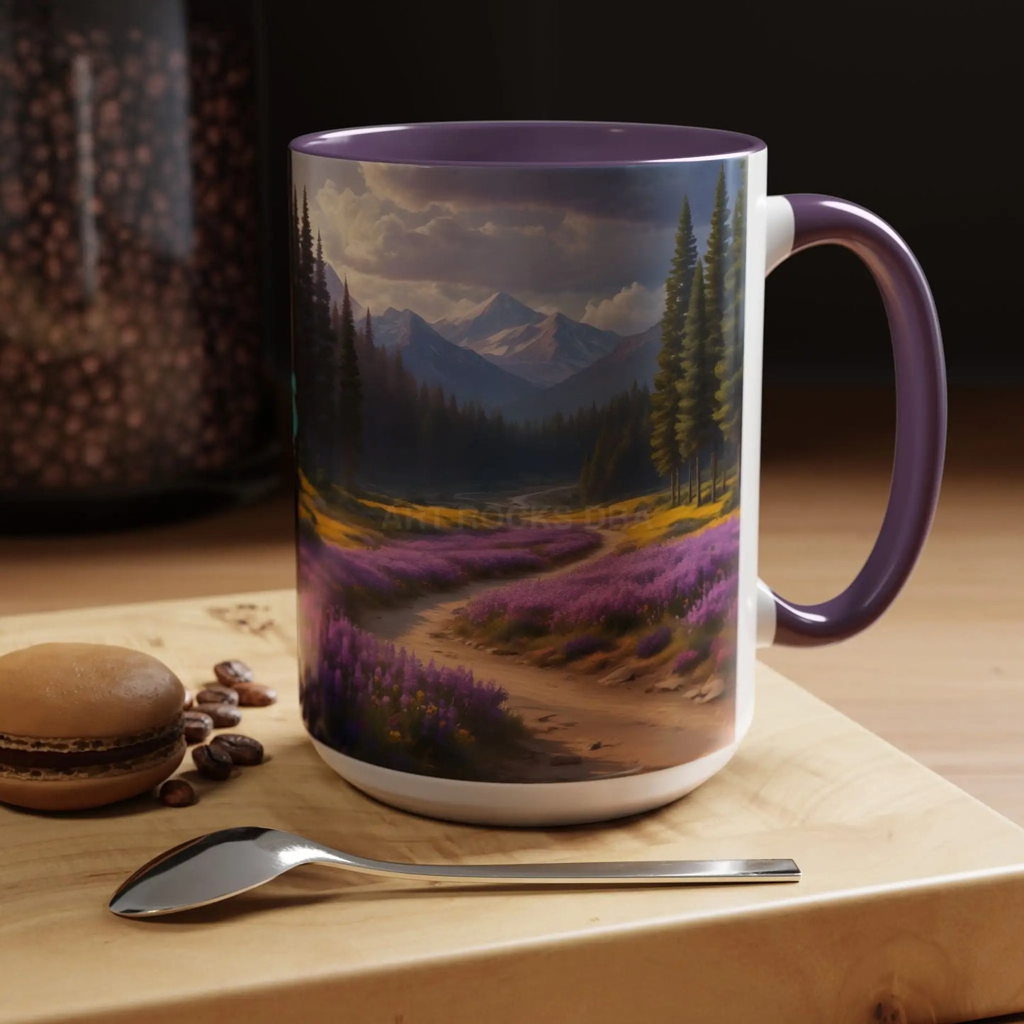 Scenic Lavender Meadow Coffee Mug — Mountain Landscape Accent Mug - Mug