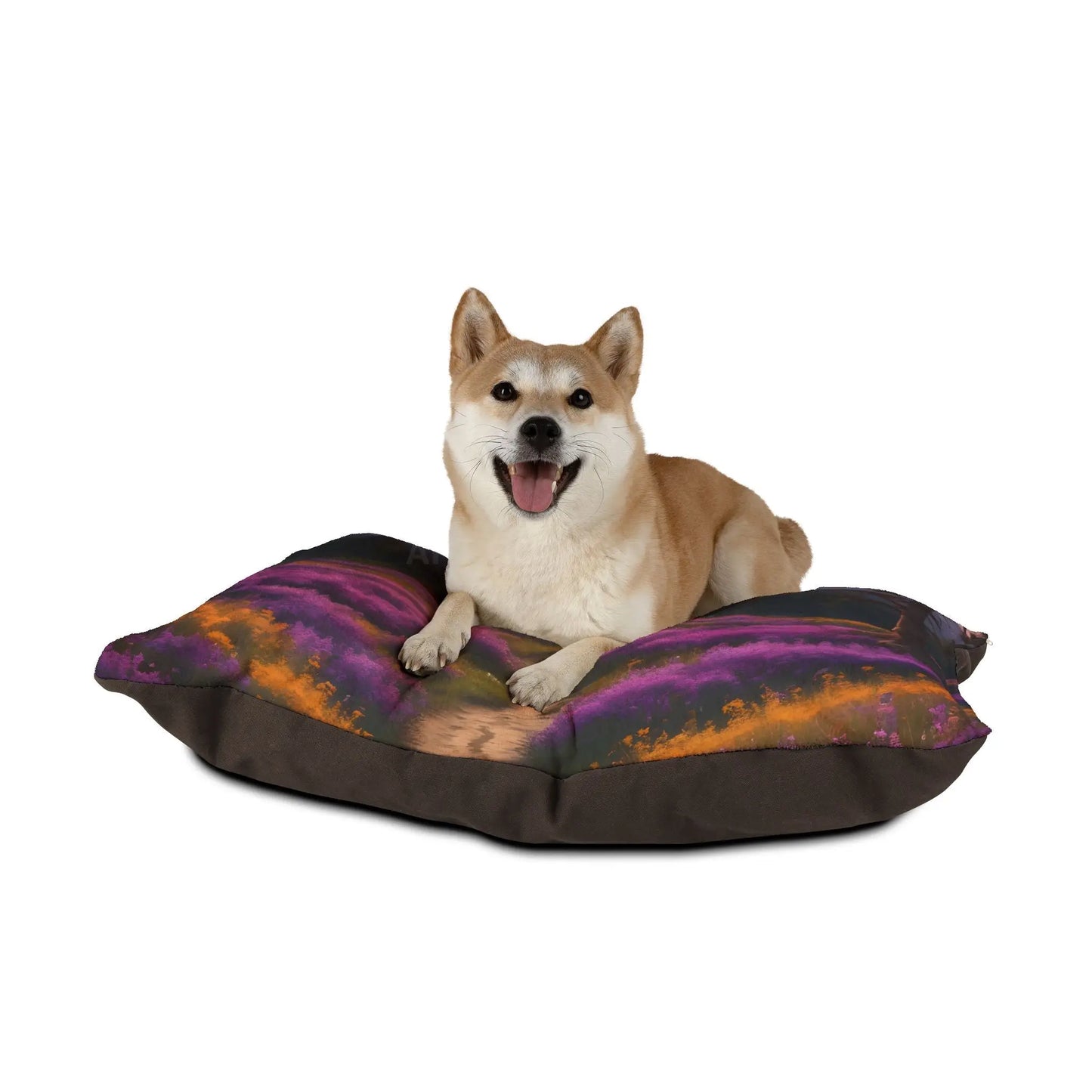 Scenic Lavender Meadow Pet Bed — Cozy Nature Print Dog & Cat Cushion - Pets